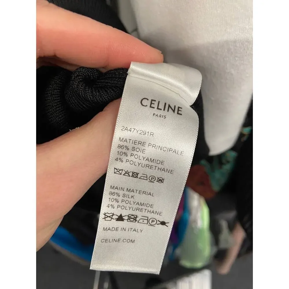 Celine Black Logo Bodycon Silk Blend Dress - Size M - Picture 6 of 7